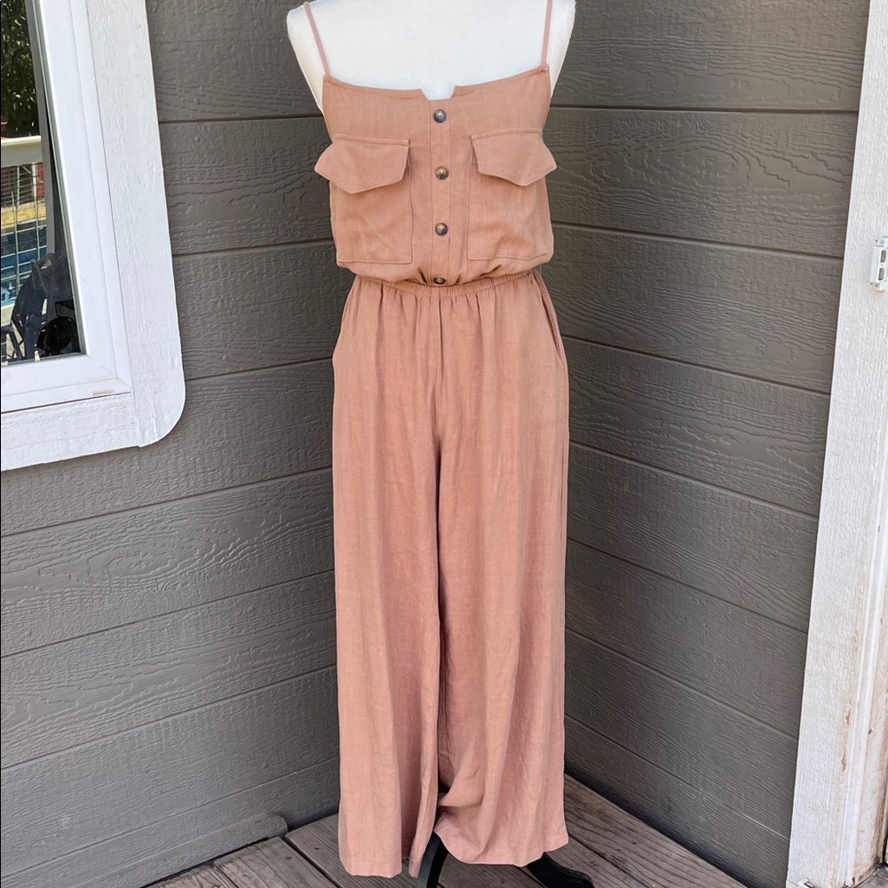 Gilli Blush Jumpsuit with Button Accents